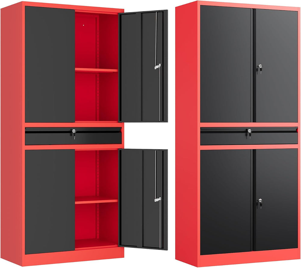 Metal Garage Storage Cabinet with Drawer,4 Door Tool Cabinet with Adjustable ...