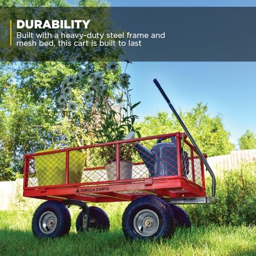 Gorilla Carts Steel Utility Garden Cart, 800 lb. Capacity, 4 Cu Ft, Red