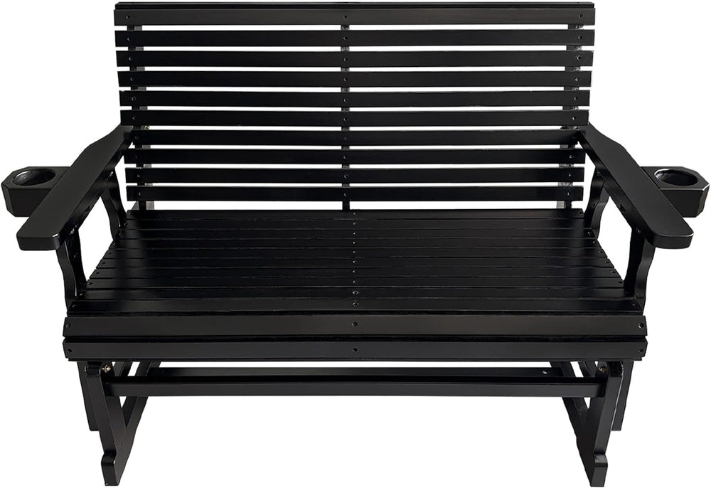Fortune Candy Patio Glider with Cup Holders, Matte Black, 2-Seater