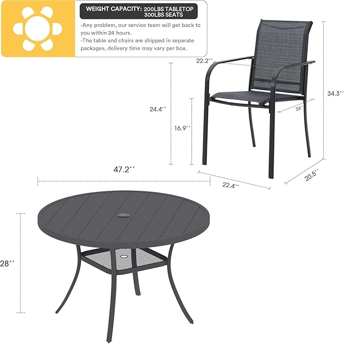 VICLLAX Patio Dining Set for 6, Outdoor Furniture Set Includes 47.2" Rou...