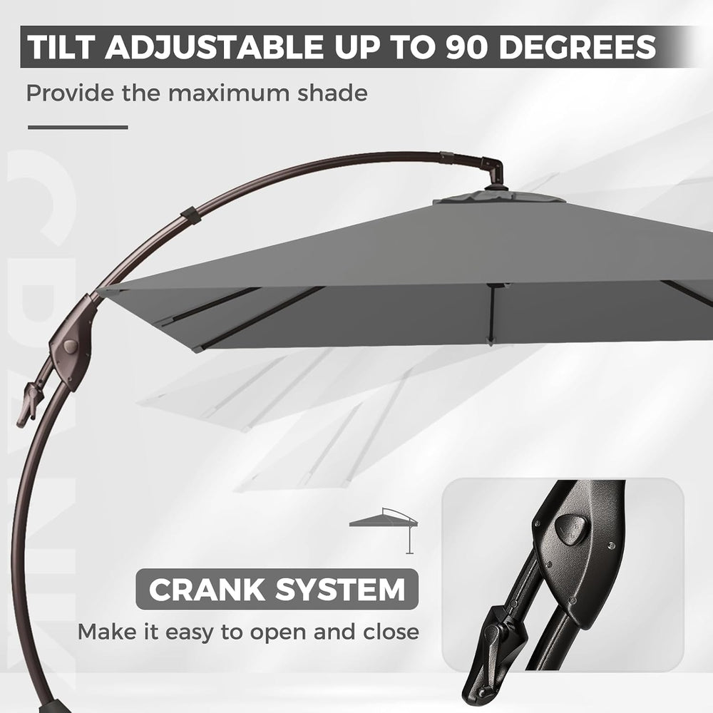 Grand patio 10x10 FT Large Cantilever Square Umbrella with Base, Gray