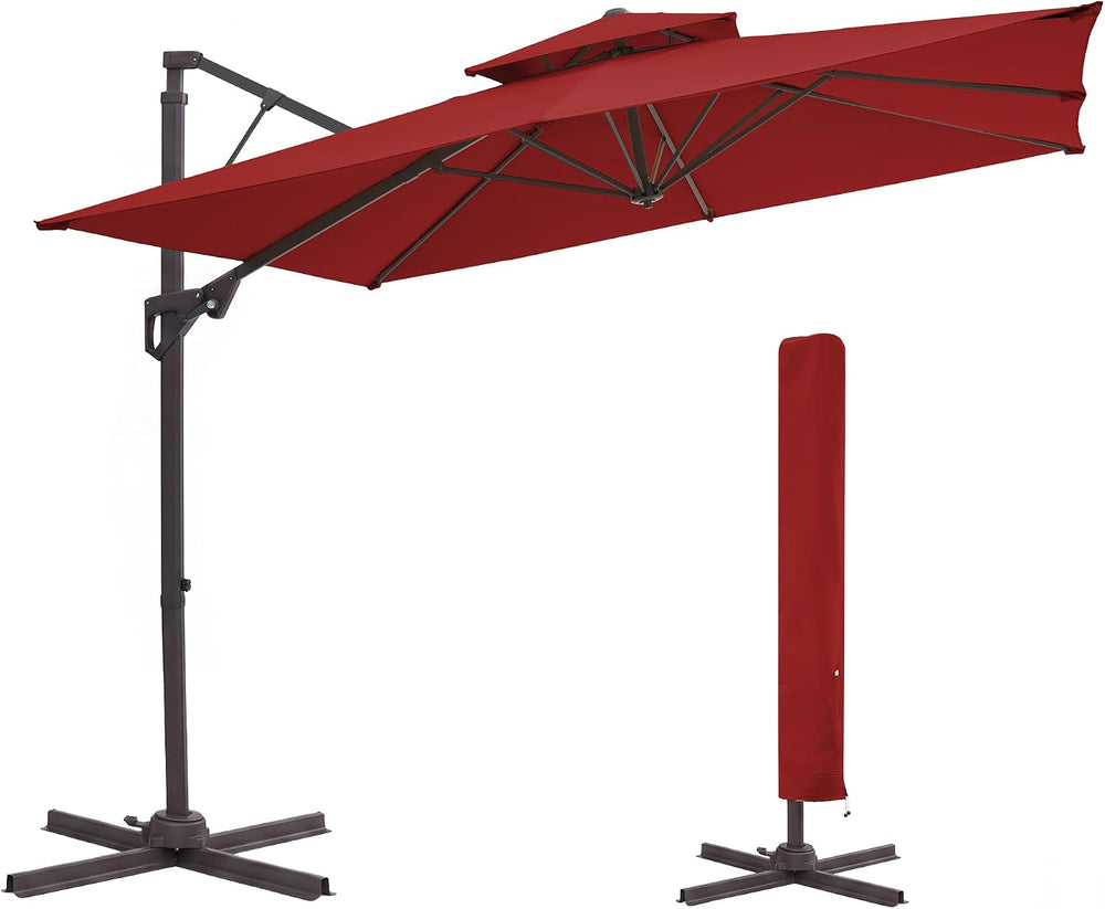 JEAREY 12x12 ft 2-Tier Cantilever Patio Umbrella, Outdoor Offset Umbrella