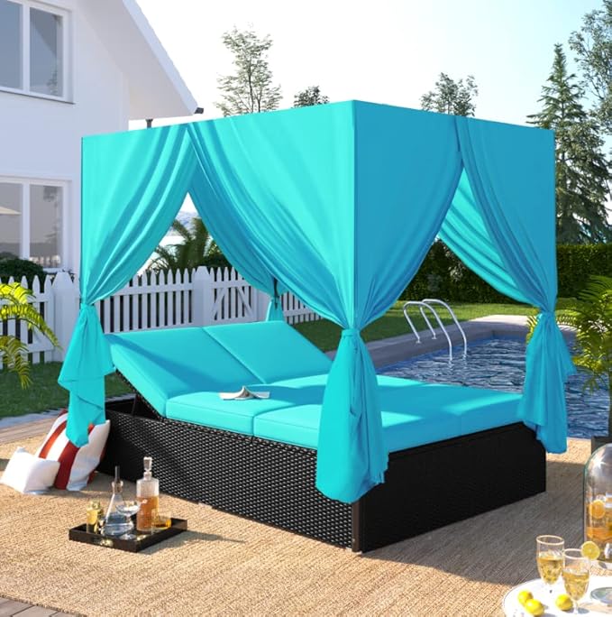 Patio Chaise Lounge, PE Rattan Outdoor Patio Wicker Sunbed Daybed with Adjust...
