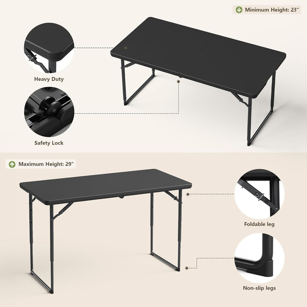 Folding Table 4FT Heavy Duty Plastic Table with Handle, Foldable&Portable...