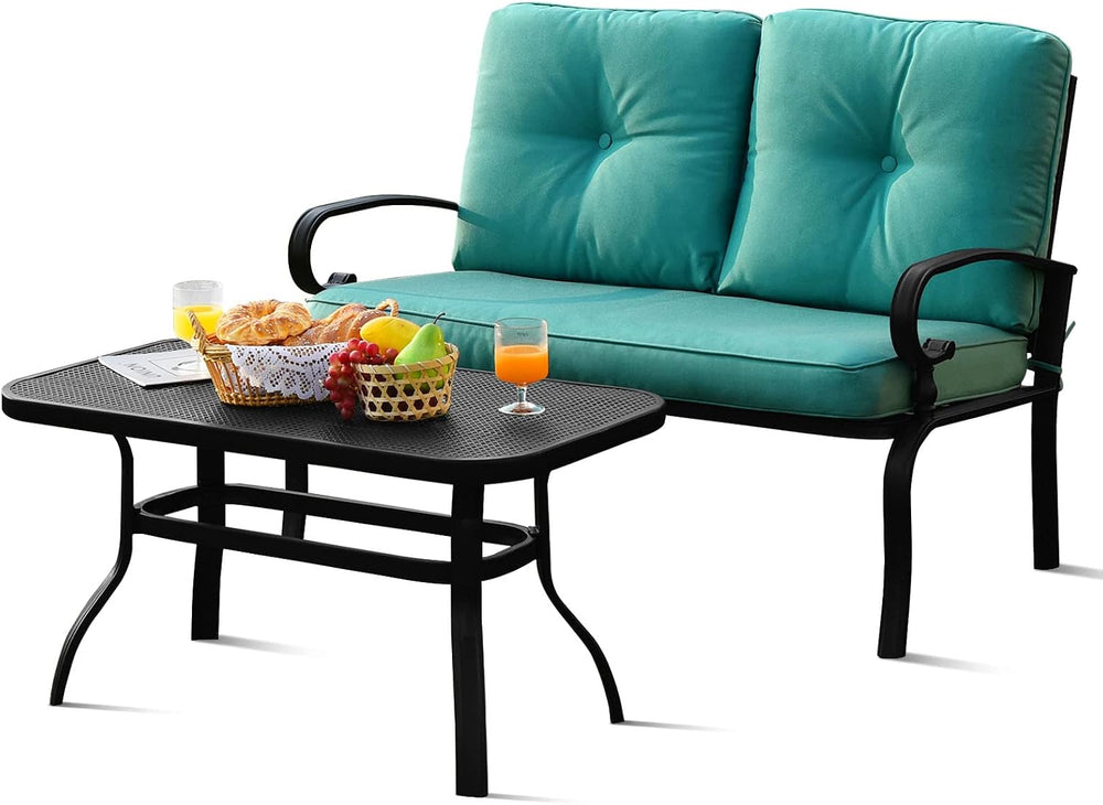 Tangkula Patio Loveseat with Table Set, 2 Seat Cushioned Sofa with Coffee Tab...