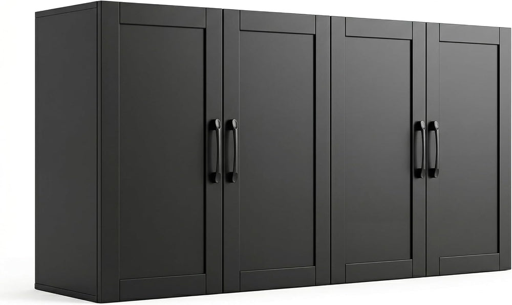 Wall Cabinet with Adjustable Shelves, Laundry Room Cabinet with 4 Doors, Kitc...