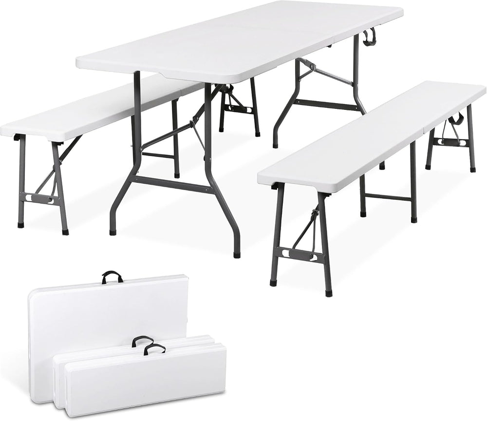 SUPER DEAL Folding Table Set with 2 Benches, 6 FT Camping Picnic Table Set, O...