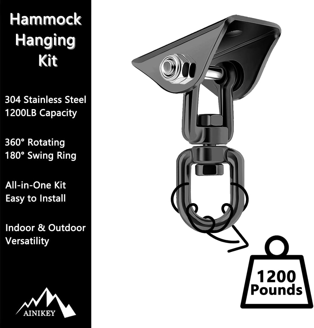 Heavy Duty Hammock Hanging Kit, 360° Rotating 1200 lb Swing Hangers for Hammo...