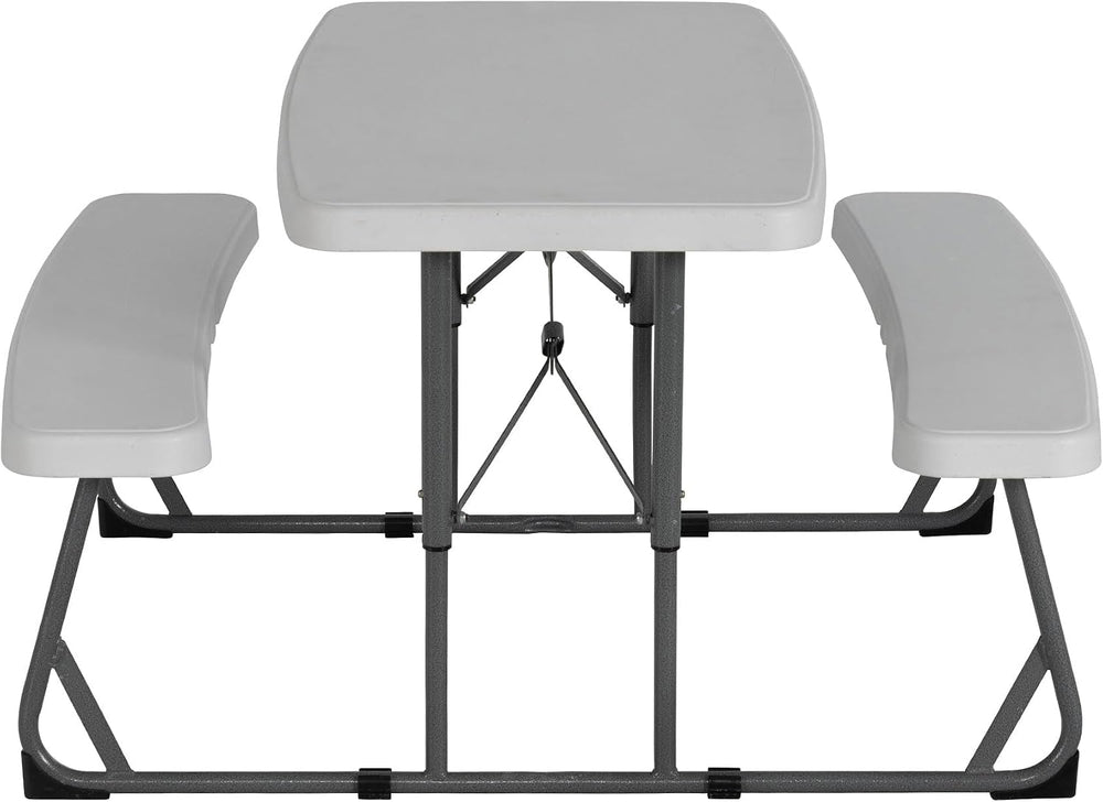 Peakform Folding Picnic Table, Rectangular, 2 Benches, 37.8 in, White
