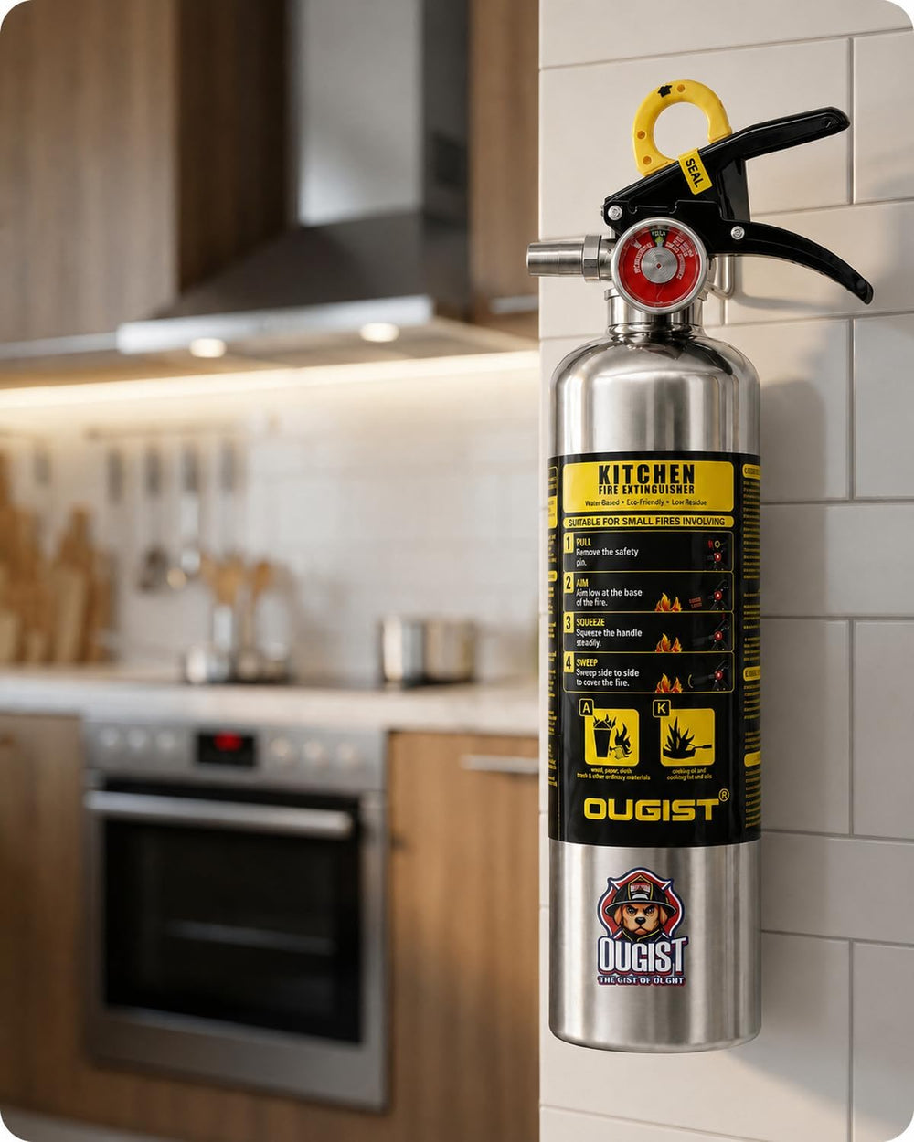Ougist Class K Fire Extinguisher for Kitchen, 1-A:K, 34 Fl Oz Wet Chemical