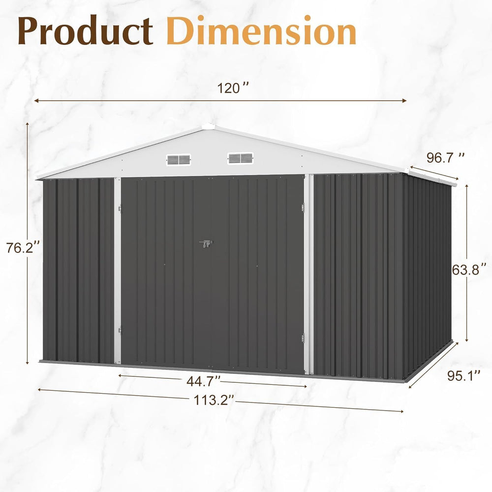 GUNJI 10 x 8 FT Shed Outdoor Storage Shed Metal Garden Shed with Lockable Doo...