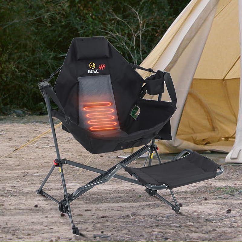 Nice C Heated Hammock Camping Chair with Footrest (2 Pack, Black)