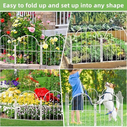 30 Pack White Decorative Garden Fence, 17in(H) x 32ft(L), with Ground Stake