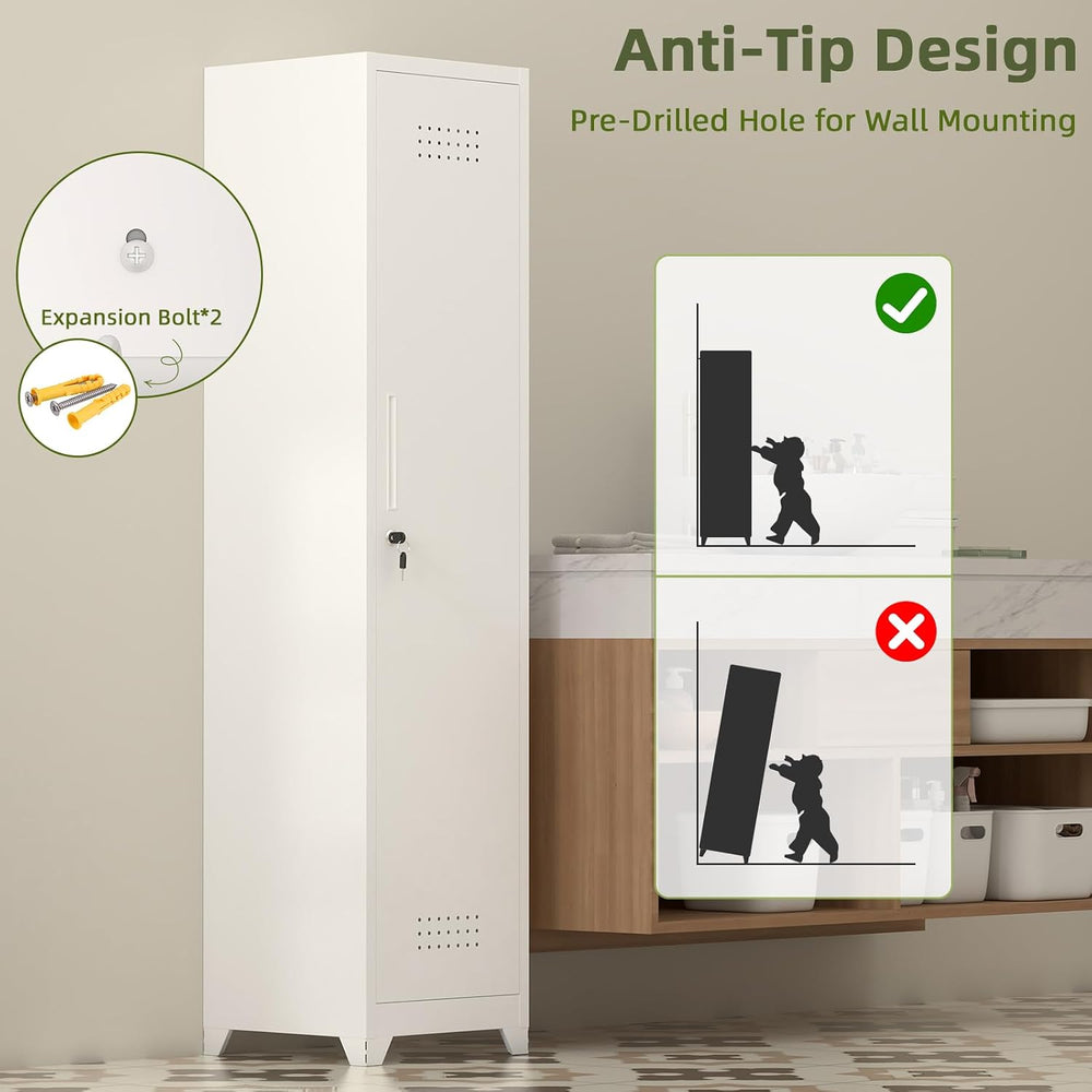 Slim Broom Storage Cabinets, Metal Cabinet with Shelves and Hanging Rod, 15.7...
