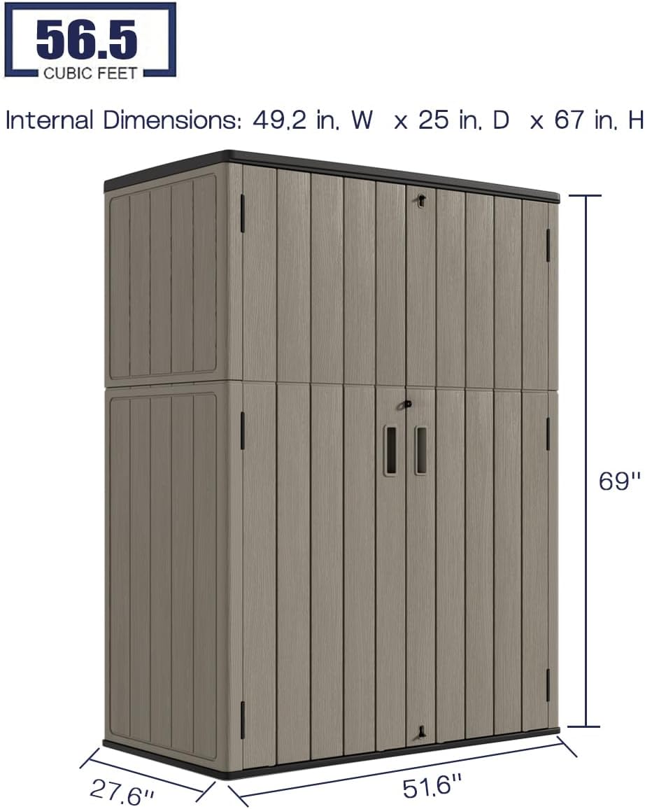 KINYING Outdoor Storage Cabinet Waterproof, 57 Cu.ft Resin Vertical Outdoor S...