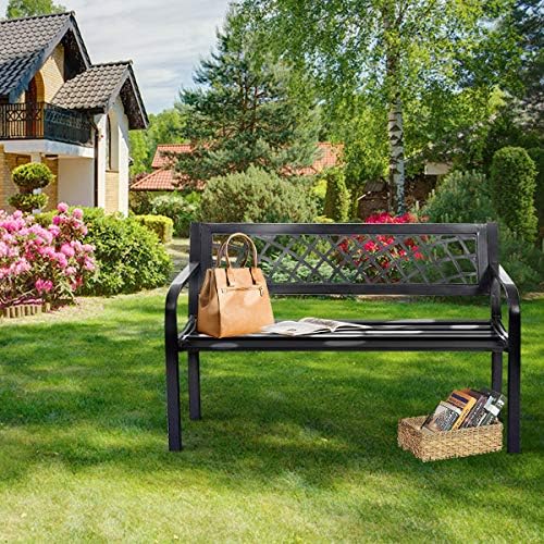 GIANTEX Outdoor Bench, Garden Bench with Iron Steel Frame, PVC Backrest, Mesh...