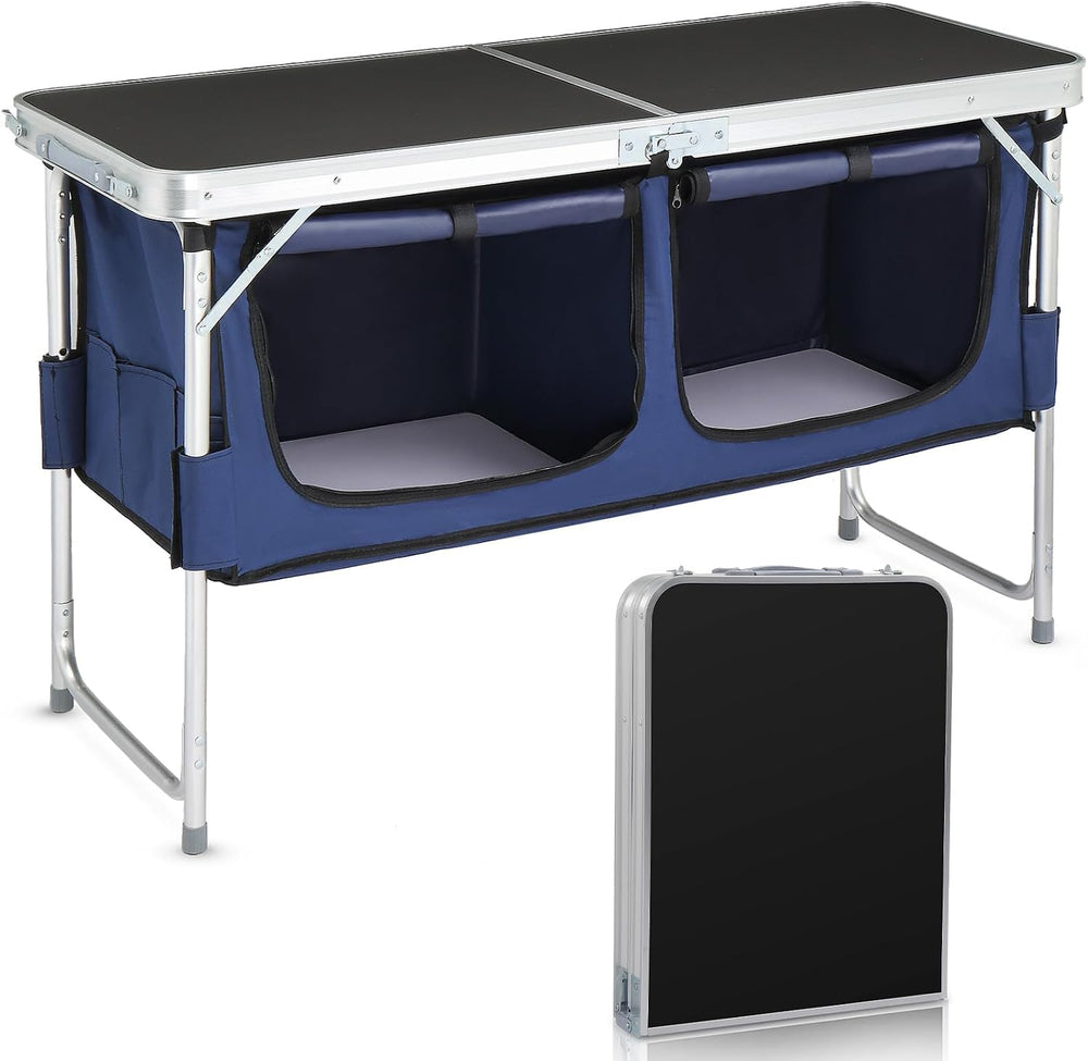 VINGLI 4 Ft Folding Table, Aluminum Camping Table, Picnic Table with Storage,...