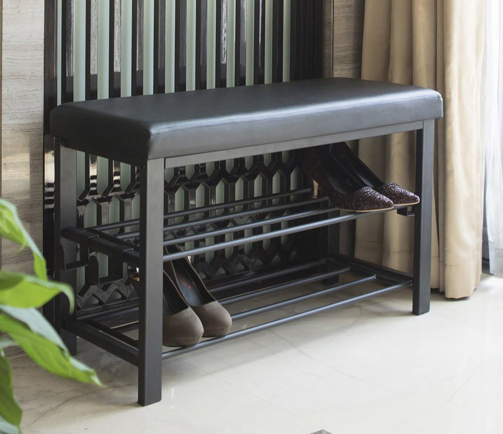Finnhomy Entryway Shoe Rack with Cushioned Seat, Shoe Bench for Entry, 2 Shel...