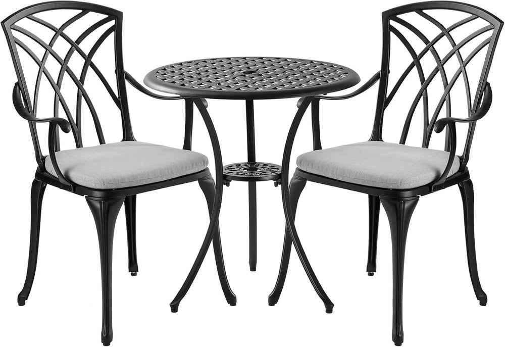 Patio Bistro Sets Cast Aluminum Bistro Table and Chairs Set of 2 with Umbrell...