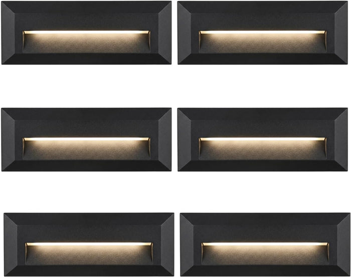 9 Inch Low Voltage AC/DC 12V LED Step Lights Outdoor, 6W Landscape Stair Riser Light with Aluminum Housing, Waterproof Deck Step Lights for Stairs, Patio, Pool, Wet Location, Black 6 Pack