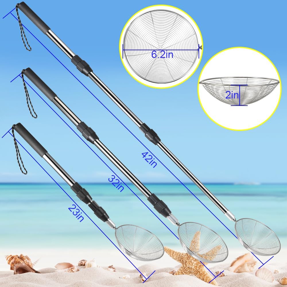 Beach Sand Sifter, 3 Beach Sifting Sand Telescoping Pole Sets with Scoops, Ba...