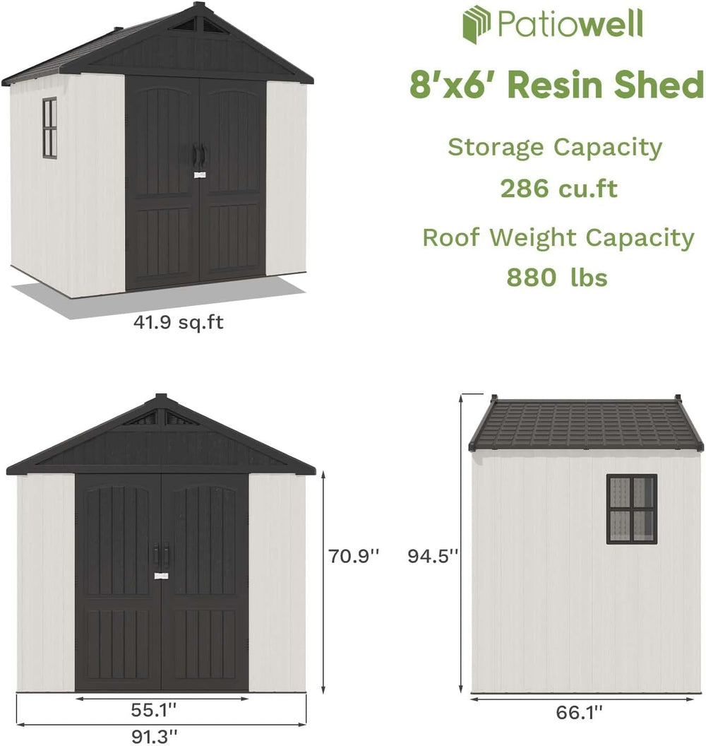 Patiowell 8x6 FT Plastic Outdoor Storage Shed with Floor, Beige