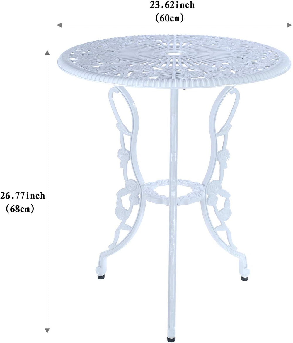 C/G 3-Piece Bistro Set - Outdoor Patio Table Set, Anti-Rust Cast Aluminum, White
