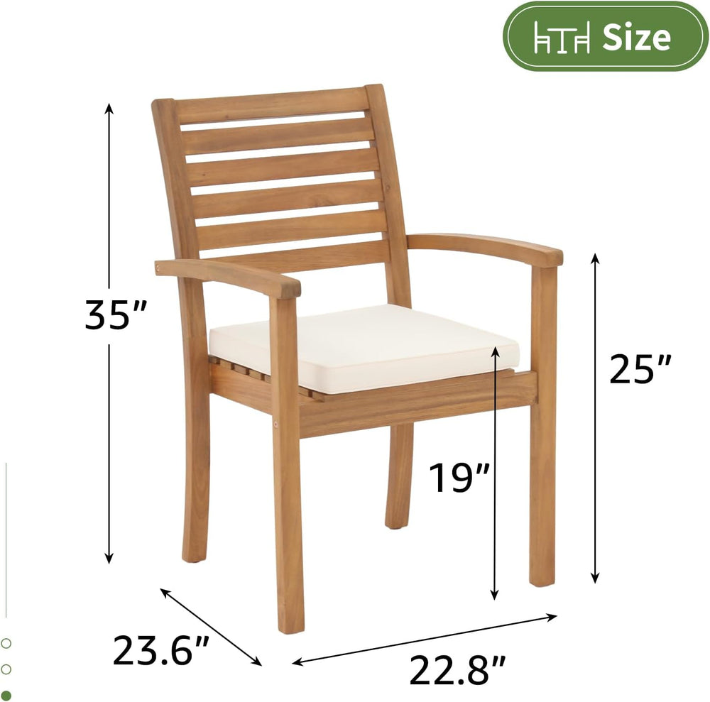 OC Orange-Casual Stackable Patio Dining Chairs Set of 4, Acacia Wood,Beige