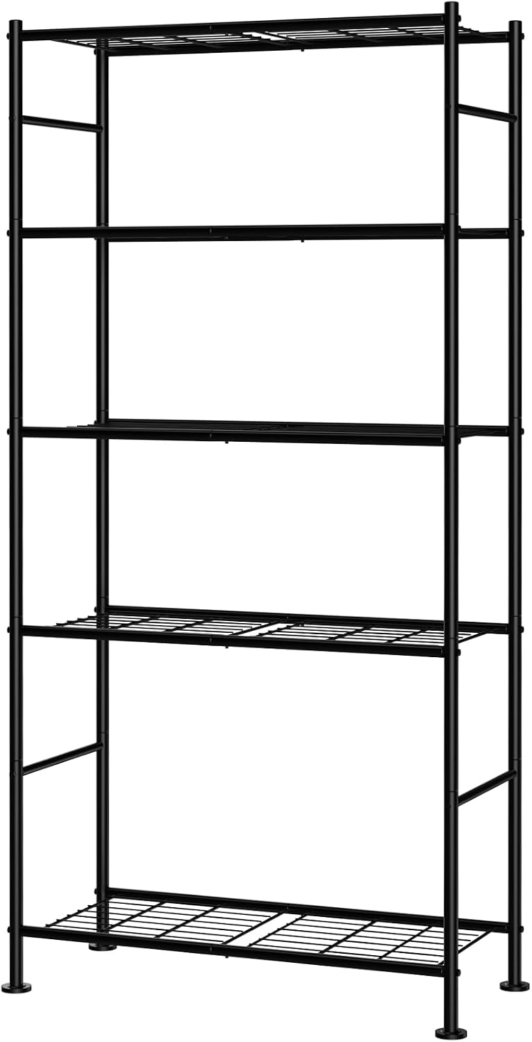 5-Tier Metal Storage Shelves Adjustable Feet, 32"x12"x71", Black