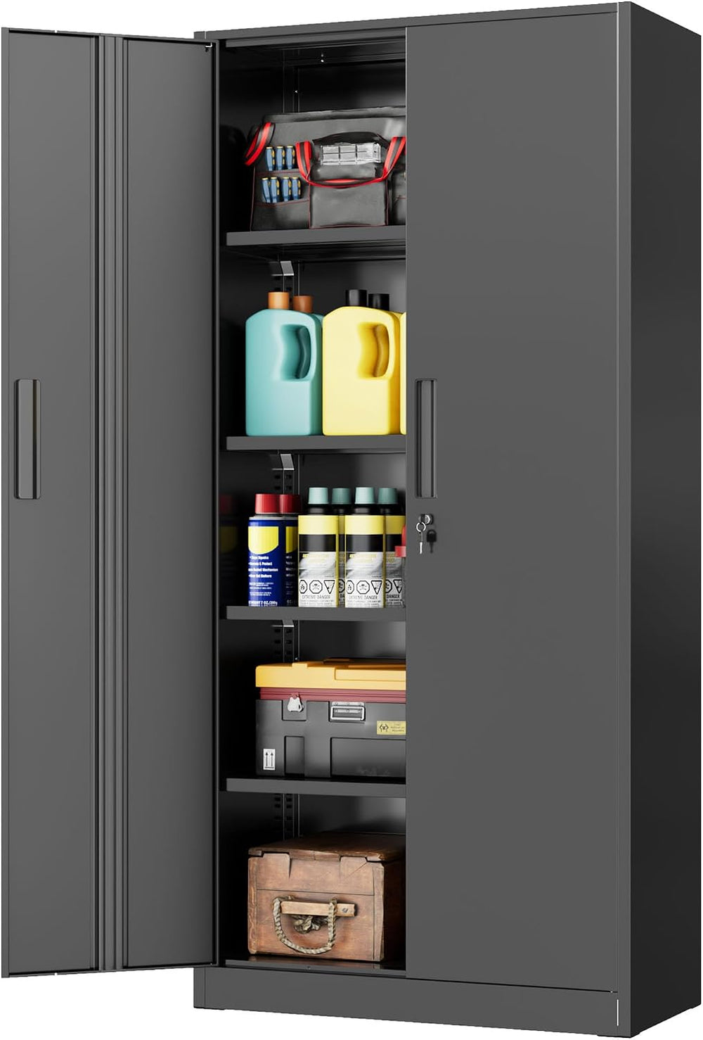 Garage Storage Cabinet with Doors and Shelves, Metal Storage Cabinets with Lo...
