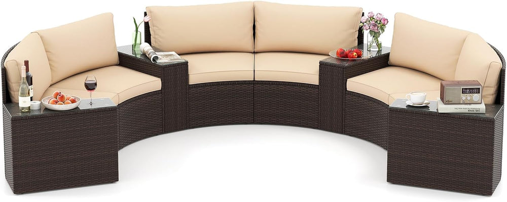 Tangkula 7 Pieces Patio Furniture Set, Rattan Half-Moon Curved Sectional Cush...