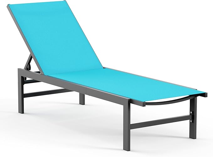 Outdoor Lounge Chair for Pool, Aluminum Chaise Lounge Chairs with 5-Position ...