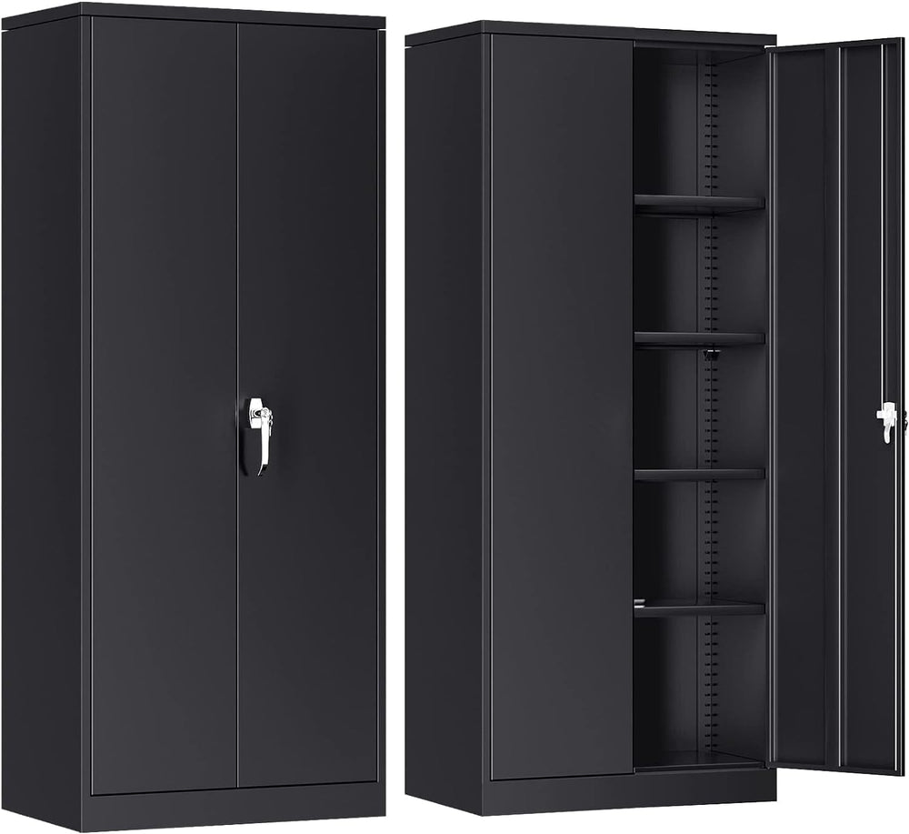 Metal Storage Cabinet, 72” H Storage Cabinet with 2 Doors and 4 Adjustable Sh...