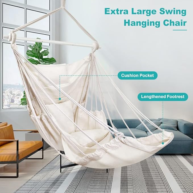Outerman Hammock Chair, Hanging Chair with 3 Cushions and Foot Rest Support, ...