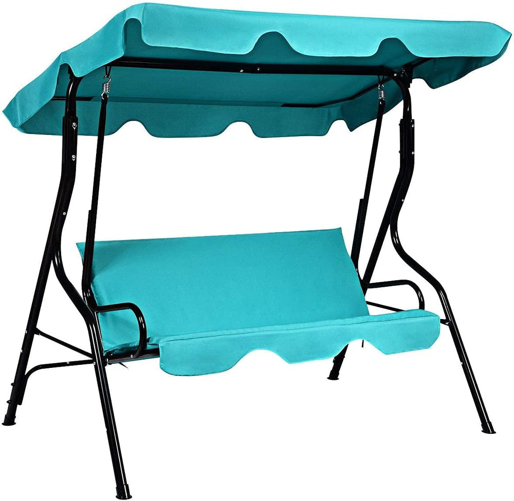 3-Seater Canopy Swing Chair, Waterproof Outdoor Swing Cushioned Seat with Adj...