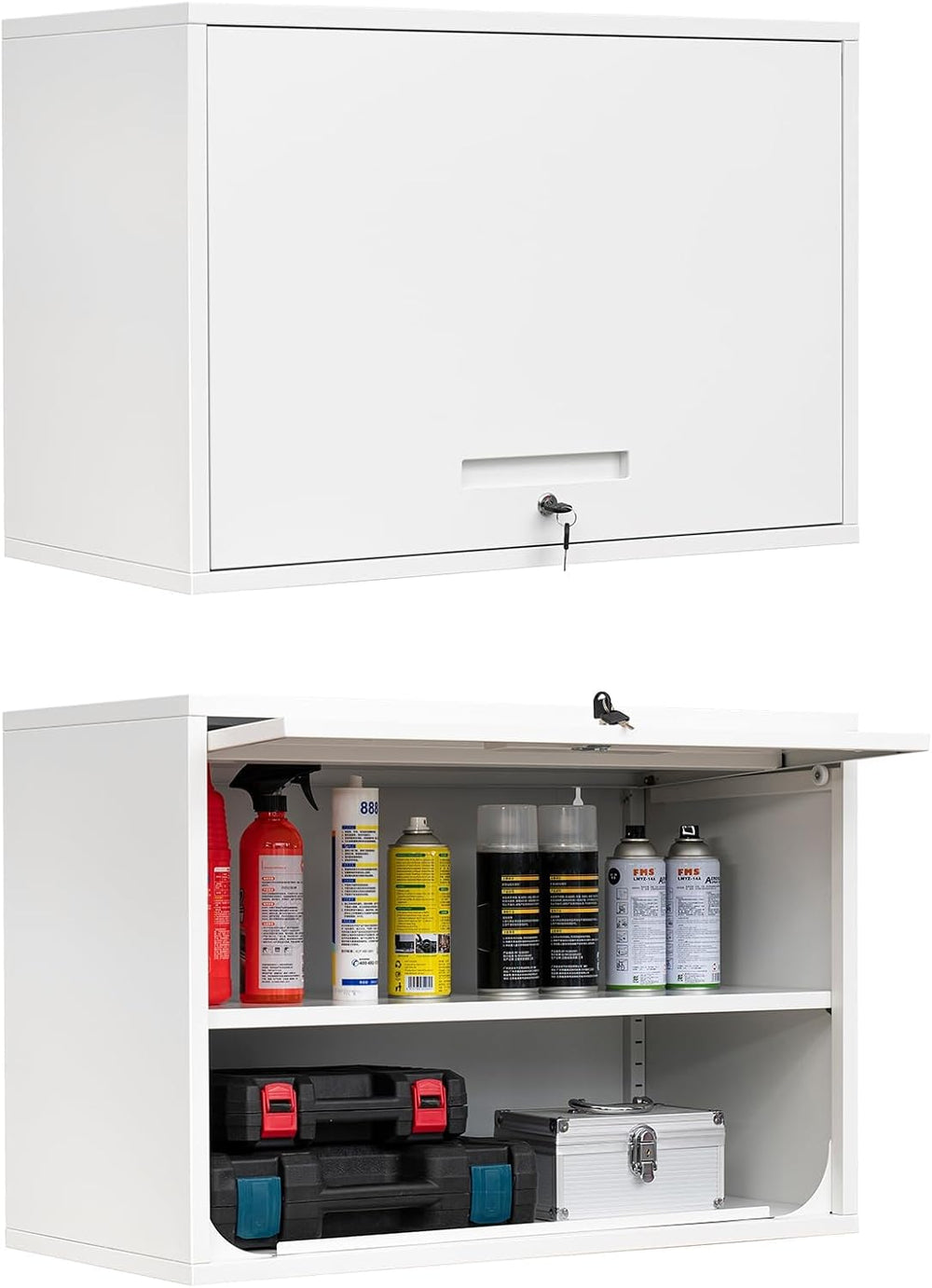 Metal Wall Cabinet with Locking Door and Shelf, Hanging Garage Cabinets with ...