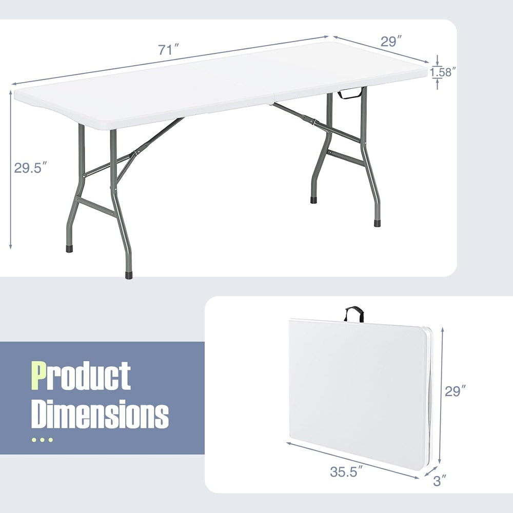 Goplus 6ft Plastic Folding Table, 350 LBS Outdoor Heavy Duty Folding Tables w...