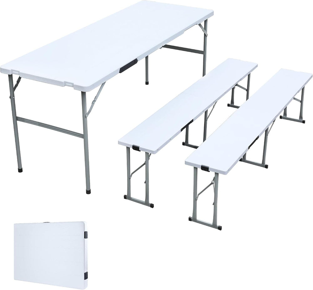 Camping table folding table and chairs foldable picnic table Portable White