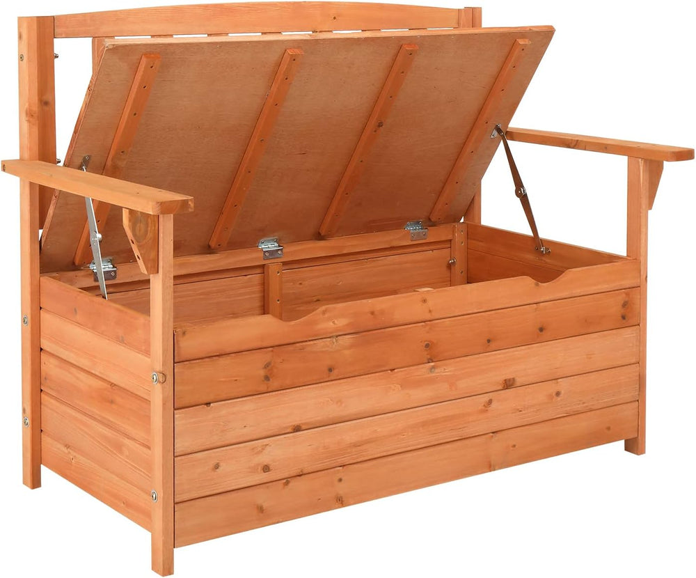 Outvita Outdoor Wood Storage Bench, Deck Box Loveseat, Natural