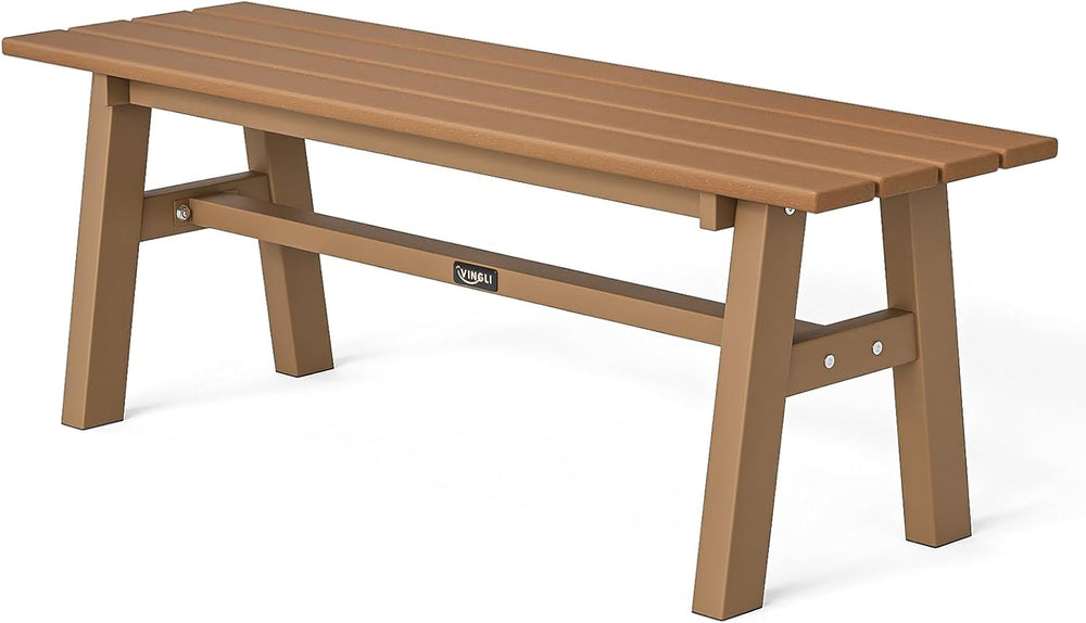 VINGLI 47” Outdoor Bench Garden Bench HDPE Porch Bench w/Metal Legs, Poly Lum...