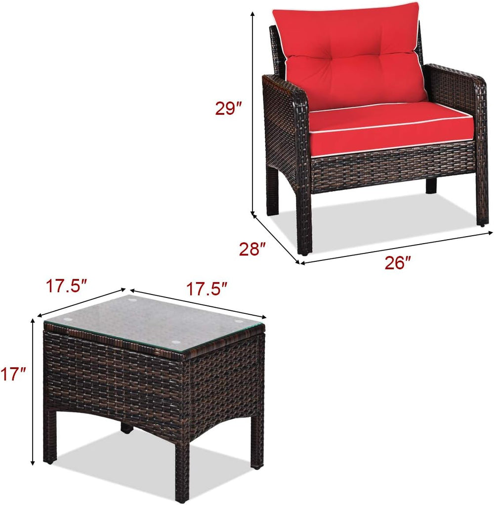 HAPPYGRILL 3 Pieces Patio Furniture Set, Outdoor Rattan Wicker Conversation S...