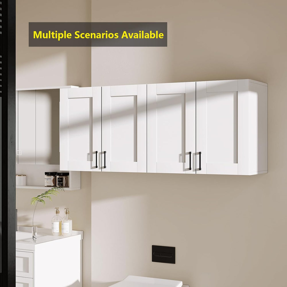 White Laundry Room Cabinets and Storage with 4 Doors and Utility Adjustable S...