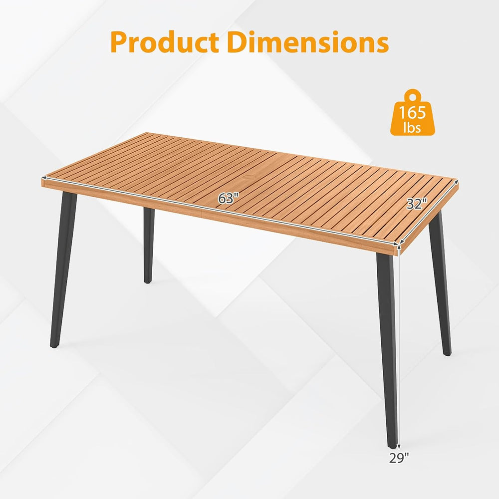 Tangkula 63" Acacia Wood Patio Dining Table for 6, Outdoor Dining Table