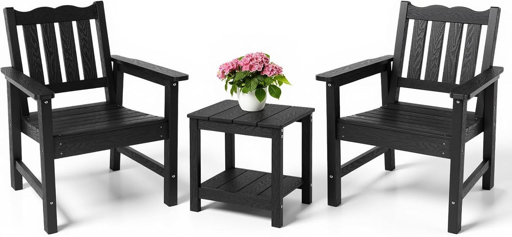 Stoog 3 Piece Patio Bistro Set, All-Weather Garden Chairs Set of 2 with Table...