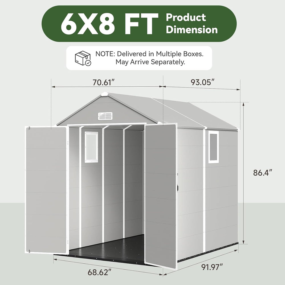 Aoxun 6x8FT Resin Outdoor Storage Shed, Outdoor sheds with Floor, Gray