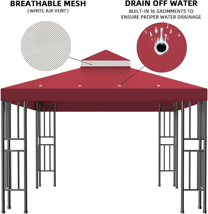 Sumfaller 10x10 FT Gazebo Replacement Canopy Top Cover Double Tiered Canopy T...