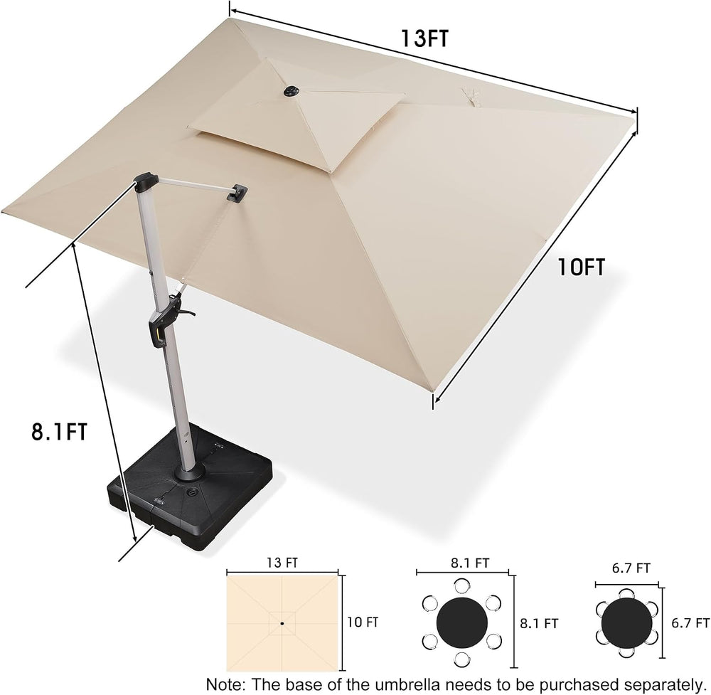 PURPLE LEAF Cantilever Patio Umbrella 10' X 13' Extra Large, Beige