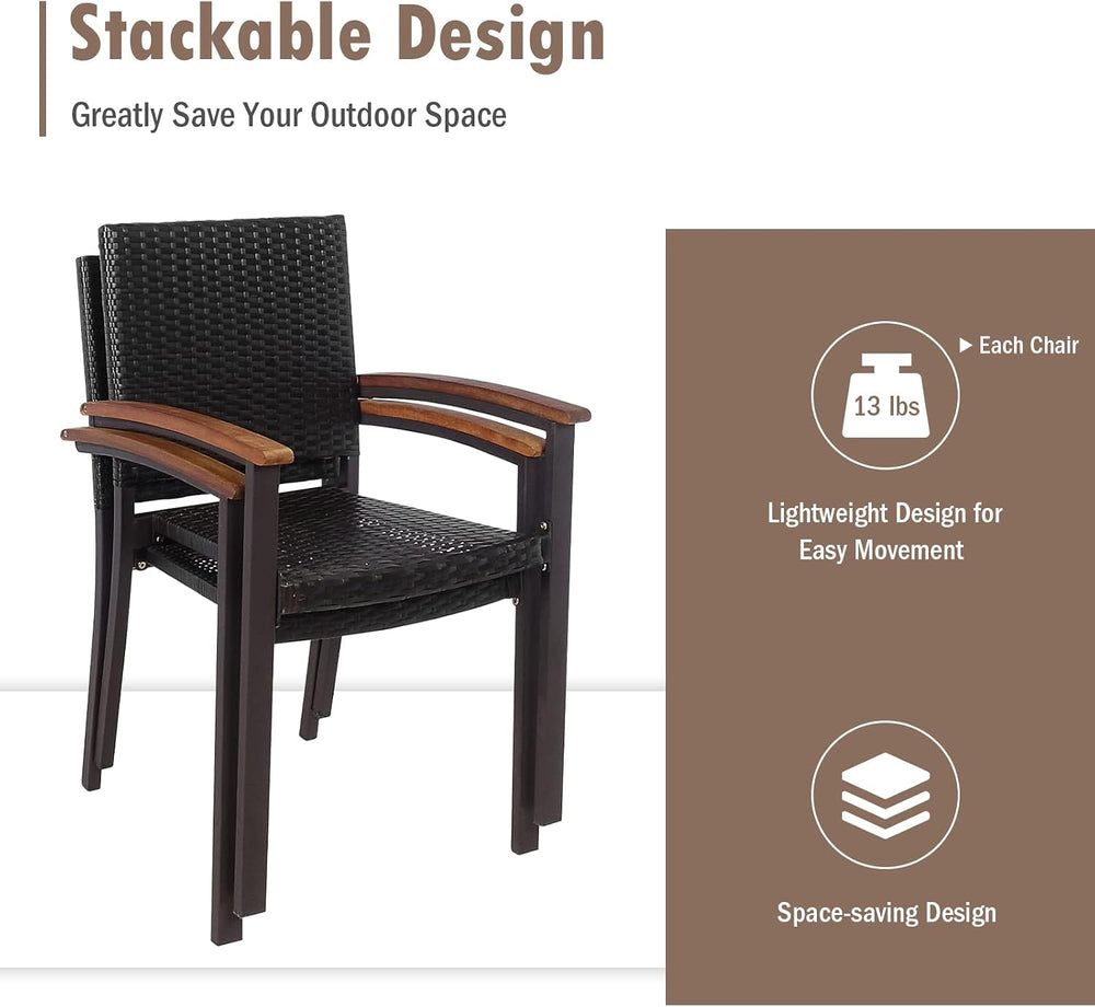 Tangkula 2 Pieces Outdoor PE Wicker Stackable Chairs, Patio Dining Chairs wit...