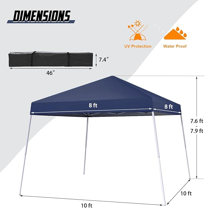 Canopy Tent, 10X10 FT Pop Up Canopy Outdoor Instant Tent Slant Legs with Carr...
