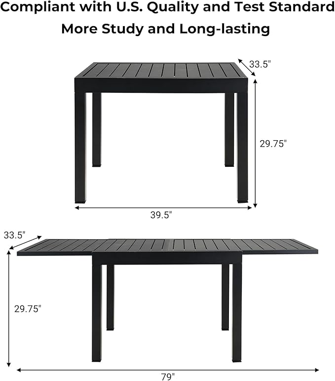 Grand patio 5-Piece Outdoor Dining Set for 4 with 1 Rectangle Expandable Tabl...